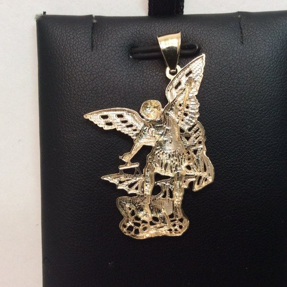 10k Real Gold Saint Michael Archangel Devil Pendant 3gr - Picture 2 of 7